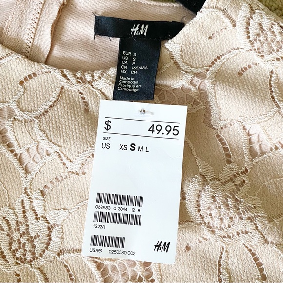NEW H&M Peach Lace Long Sleeve Midi Dress S - Picture 11 of 14